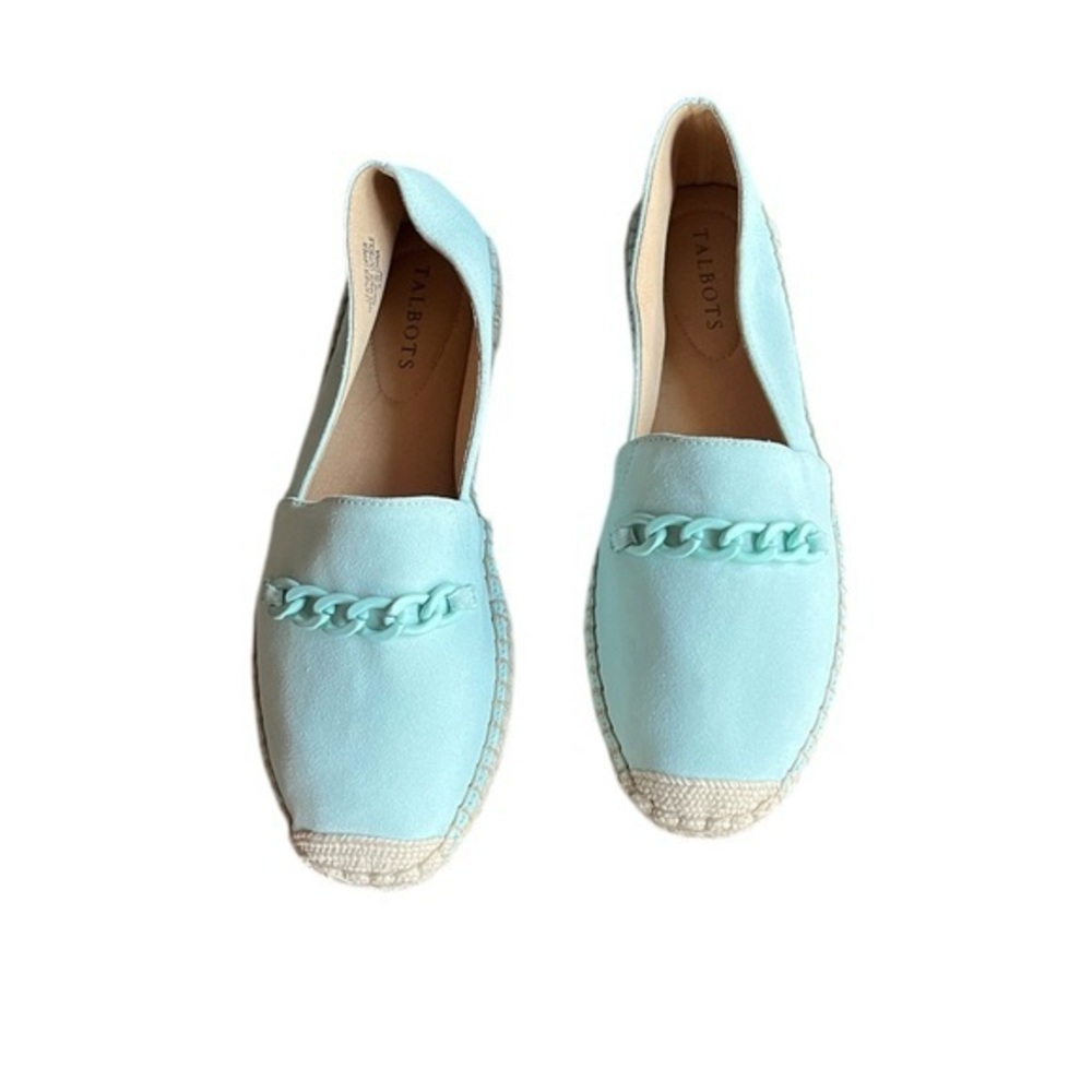 Talbots Women’s Hadley Chained Suede Espadrilles Size 8.5 Platform Mint Green